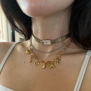 TIME & TRINKETS - Layered Mixed Metal Gold & Silver Watch Choker Charm Necklace